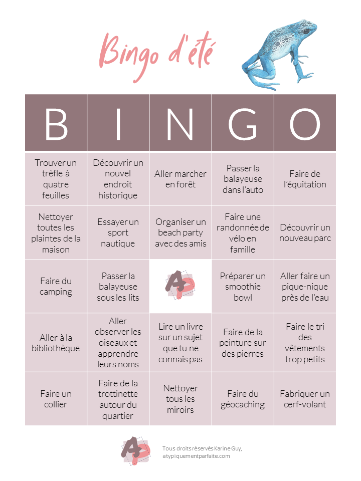 Bingo d'été - Carte 2 Parce que pour divertir les enfants, il faut souvent prendre des moyens créatifs. #pasdecampdejour