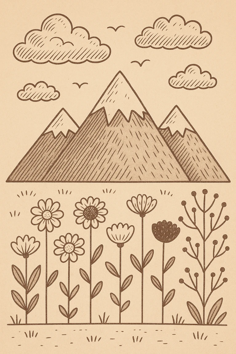 landscape environnement, paysage, montagne et fleurs