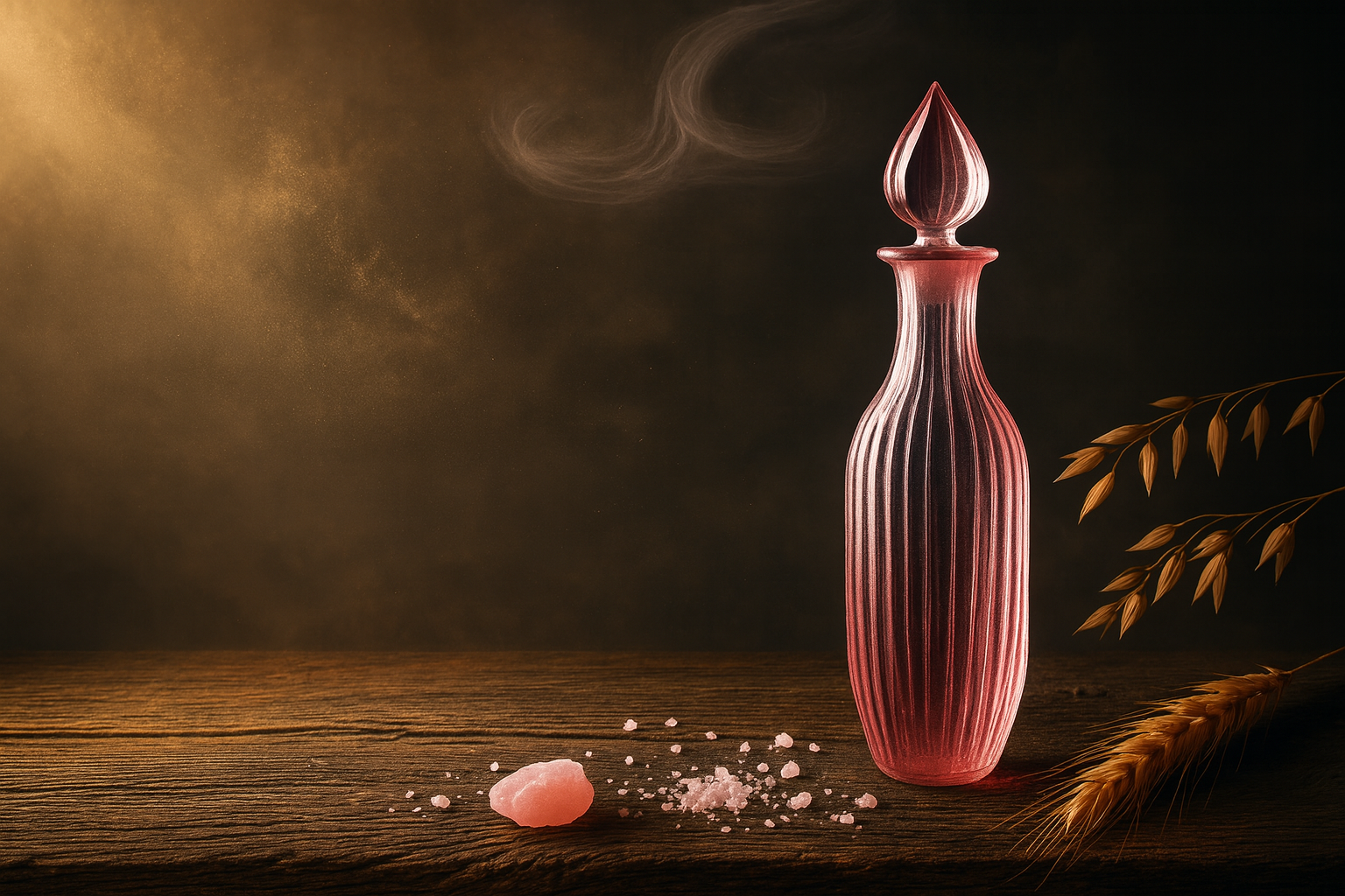 Bouteille rose dans un environnement mystique