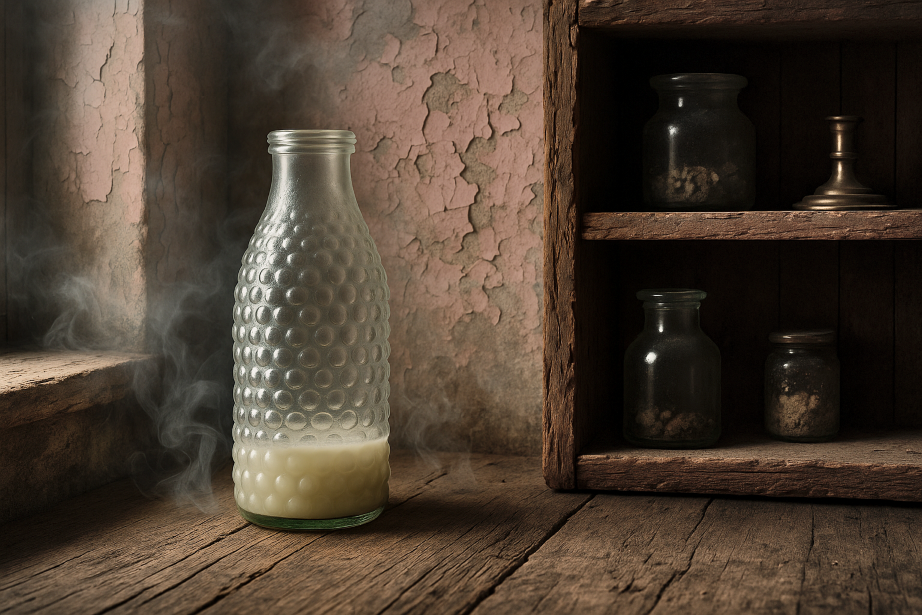Bouteille de lait oubliée dans un espace abandonné