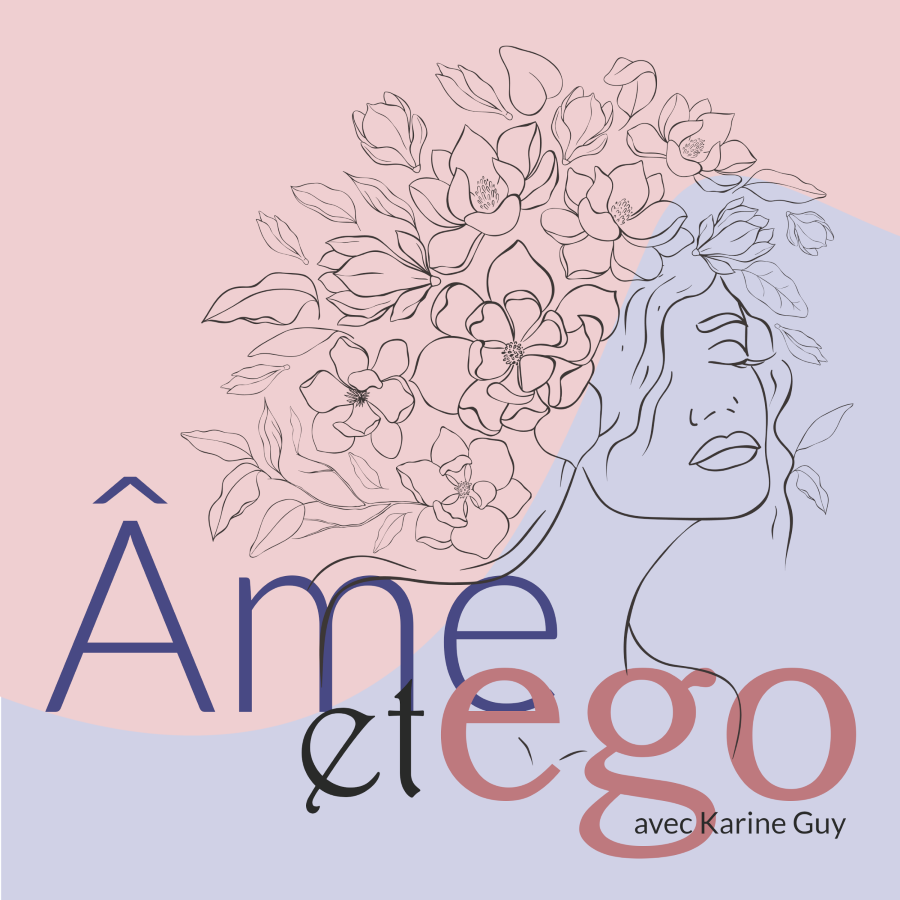 pochette logo femme tête en fleur âme et ego par Karine Guy